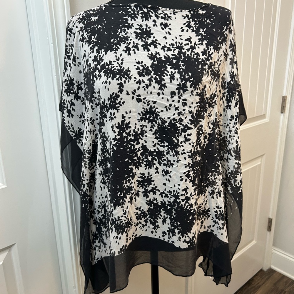 Talbots Black and White Floral Blouse